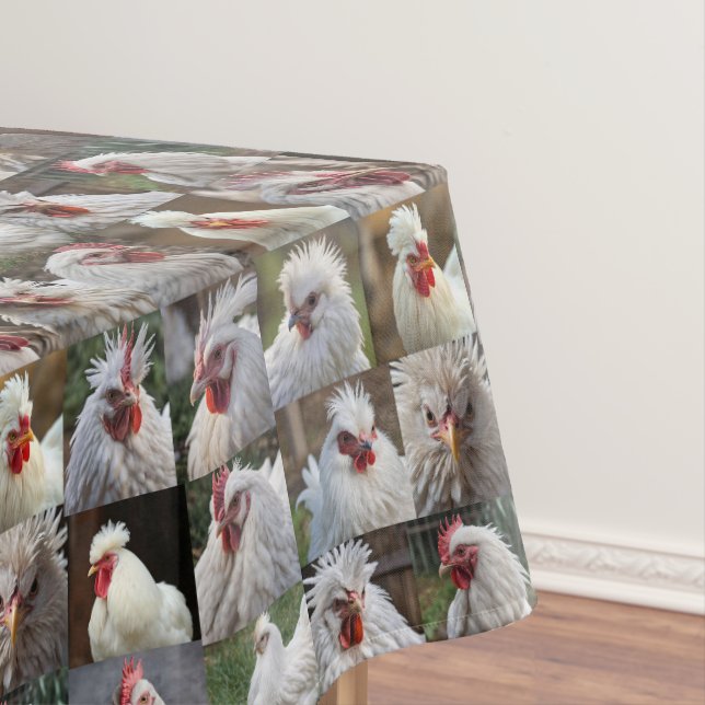 "Feathers in Focus: A White Chicken's Portrait" Tablecloth (In Situ)