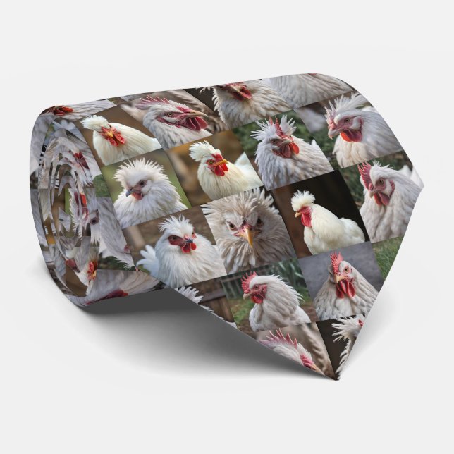 "Feathers in Focus: A White Chicken's Portrait" Tie (Rolled)
