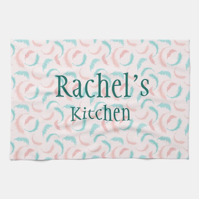 Feathers in pink and blue kitchen towel (Horizontal)