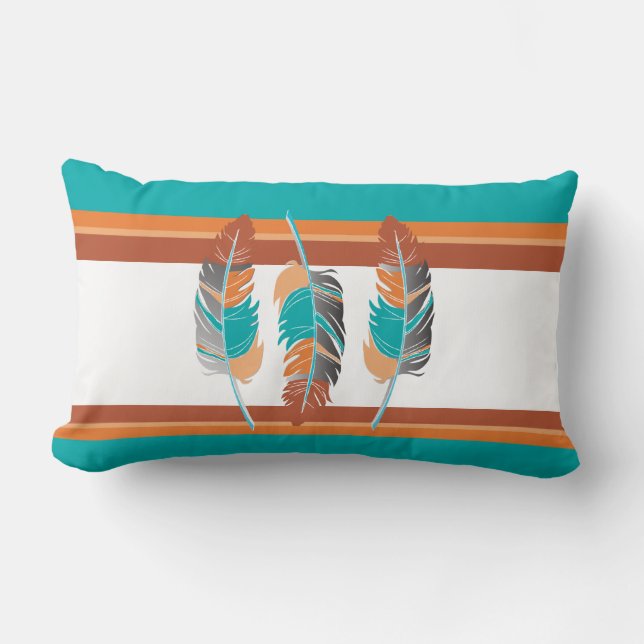 Feathers in Teal and Desert Colours 2 Lumbar Pillow (Front)
