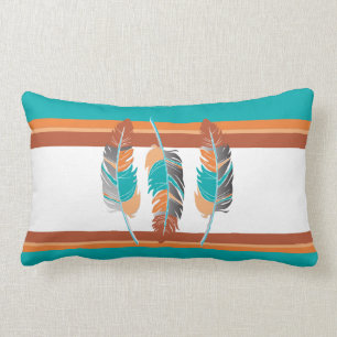 Feathers in Teal and Desert Colours 2 Lumbar Pillow