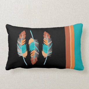 Feathers in Teal and Desert Colours Lumbar Pillow