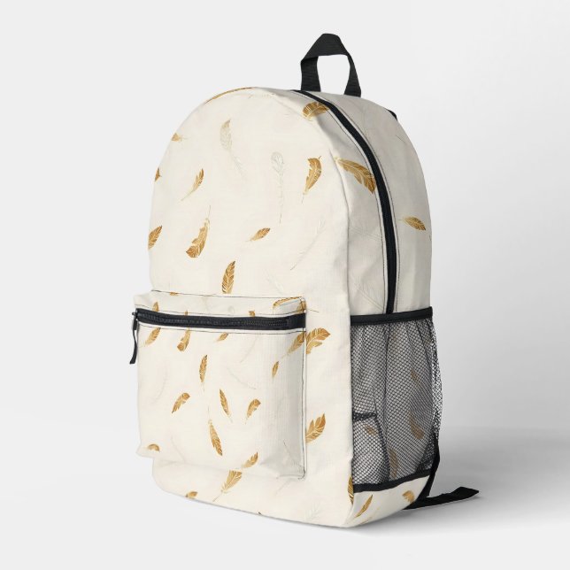 Feathers Luxury Modern Boho Collection Printed Backpack (Back Corner Right)