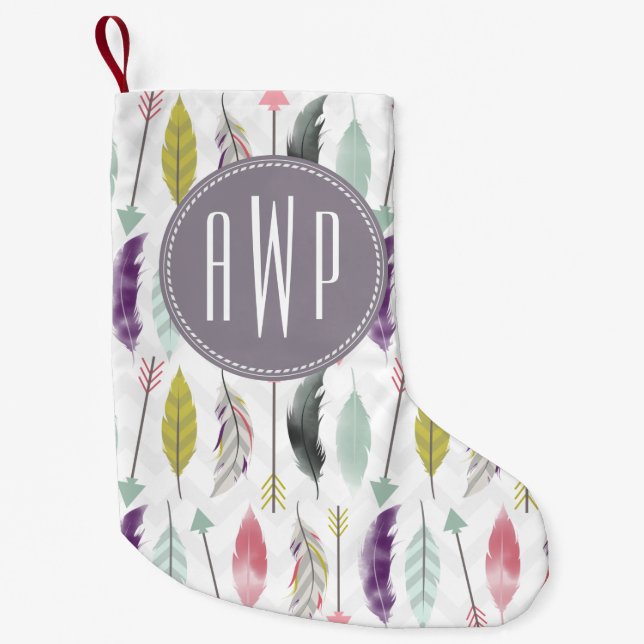 Feathers Monogram Christmas Stocking (Front)