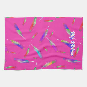 Feathers muilt-colored hot pink bright kitchen towel