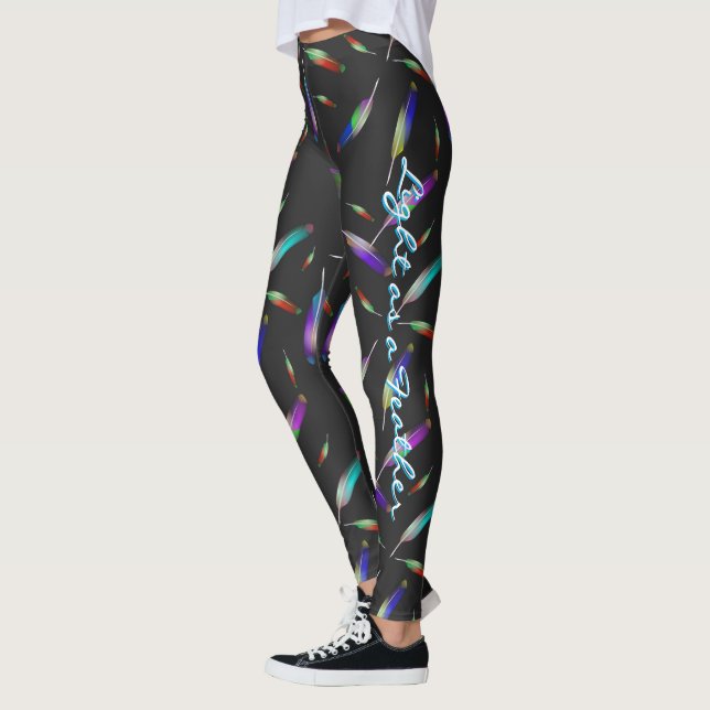 Feathers muilt-colored pink blue purple yellow leg leggings (Left)