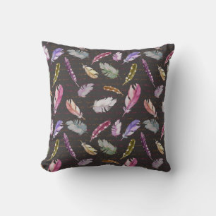 Feathers Note: Watercolor Bird Pattern. Throw Pillow