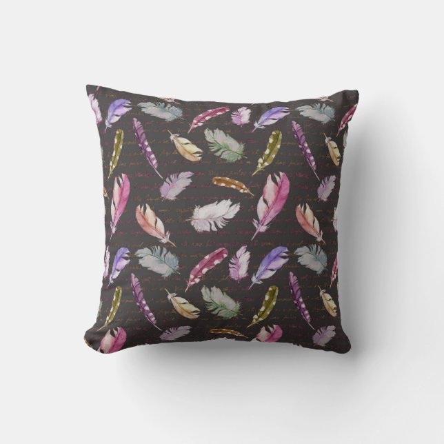 Feathers Note: Watercolor Bird Pattern. Throw Pillow (Front)