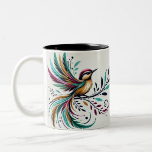 Feathers of Joy /Colourful Bird Design Coffee Mug