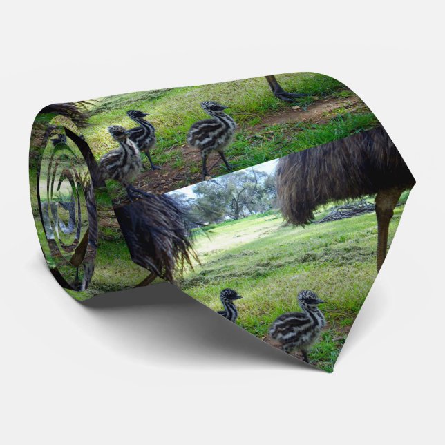 "Feathers of the Future: Three Baby Emu Chicks" Tie (Rolled)
