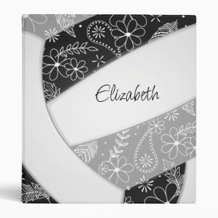 feathers paislies flowers black grey volleyball binder