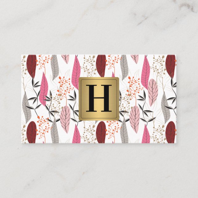 Feathers Pattern Boho Style | Monogram  Business Card (Front)