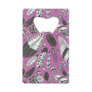 Feathers pattern credit card bottle opener