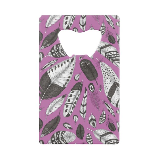 Feathers pattern credit card bottle opener (Front)