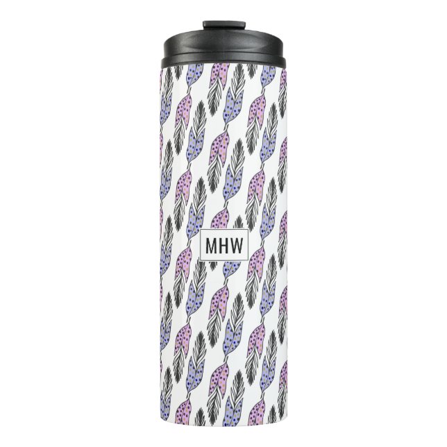 Feathers Pattern custom monogram tumbler (Front)