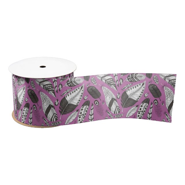 Feathers pattern satin ribbon (Spool)