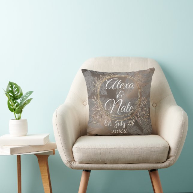 Feathers Rose Blush Floral Wreath Wedding Throw Pillow (Chair)
