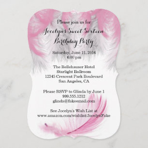 Feathers Sweet 16 invitations à la fête d'annivers