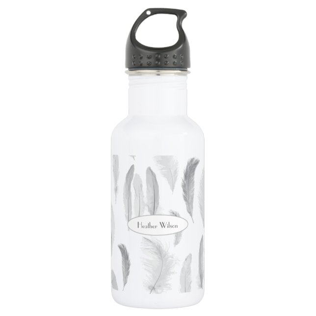 Feathers Water Bottle with Name (Front)