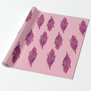 Feathers Watercolor  Red Pink  Wrapping Paper