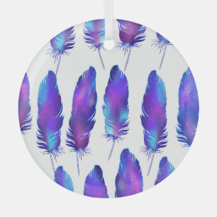 Feathers with space texture, magical pattern. glass ornament