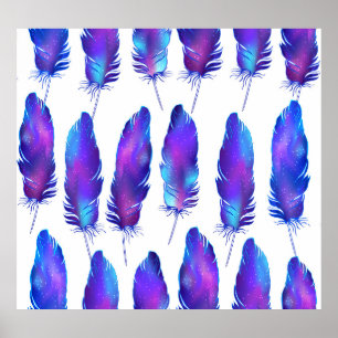 Feathers with space texture, magical pattern. poster