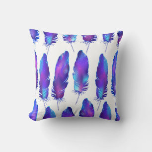 Feathers with space texture, magical pattern. throw pillow