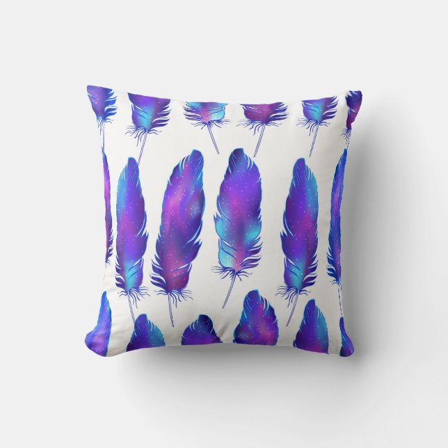 Feathers with space texture, magical pattern. throw pillow (Front)