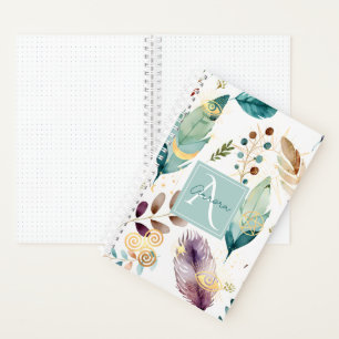 Feathery Floral Pattern Monogram Notebook