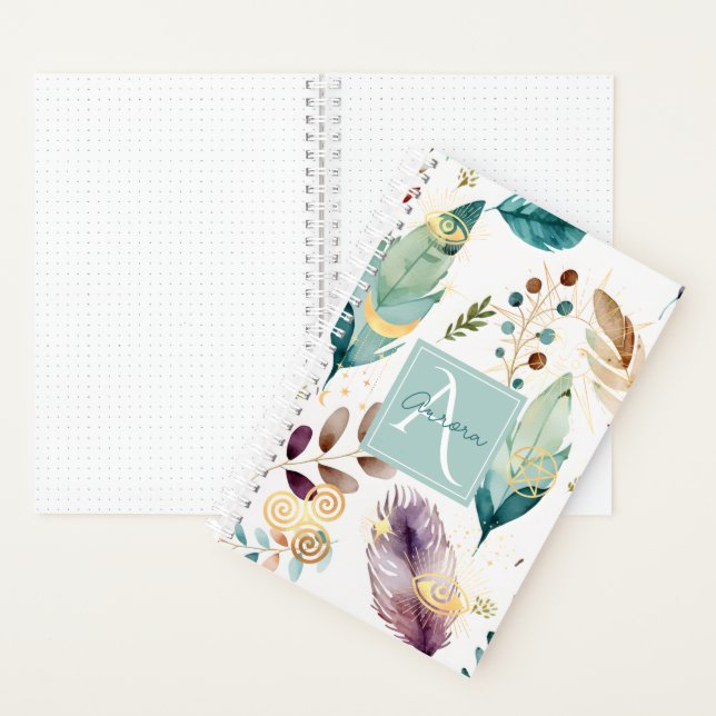Feathery Floral Pattern Monogram  Notebook (Inside)