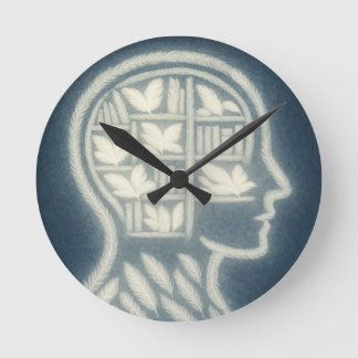 Feathery Head With Glowing White Books (Dark BG) Round Clock