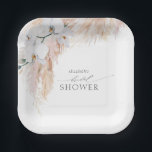 Feathery Pampas Grass White Orchids Bridal Shower Paper Plate<br><div class="desc">Pampas grass and white orchids boho tropical wedding paper plates</div>