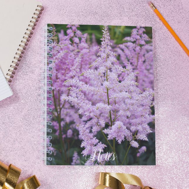 Feathery Pink Astilbe Plumes Floral Notebook (In Situ)