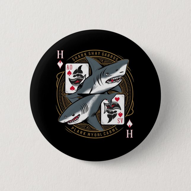featuring shark playing cards 2 inch round button (Front)