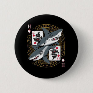 featuring shark playing cards 2 inch round button