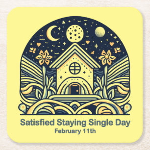 Feb 11th Satisfied Staying Single Day Square Paper Coaster