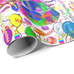 February, 12 Birthday Gift Wrapping Paper