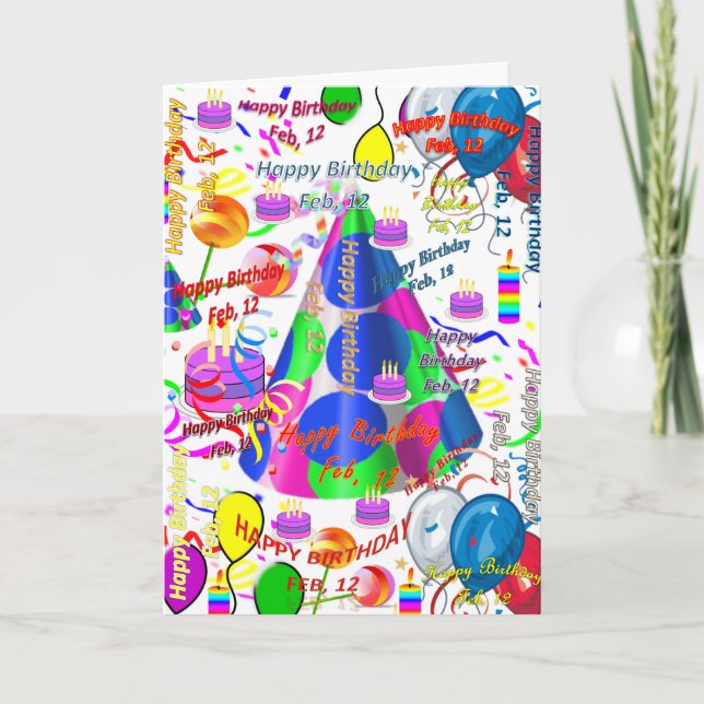 February, 12 Birthday Greeting Card Folded (Front)
