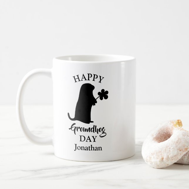February 2 | Happy Groundhog Day Personalized Name Coffee Mug (With Donut)