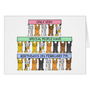 February 7th Birthday Cute Cartoon Cats