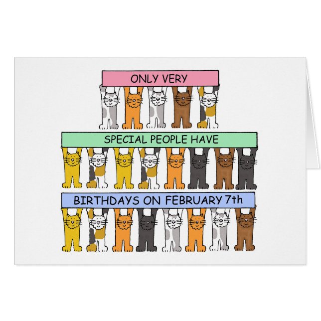 February 7th Birthday Cute Cartoon Cats (Front Horizontal)