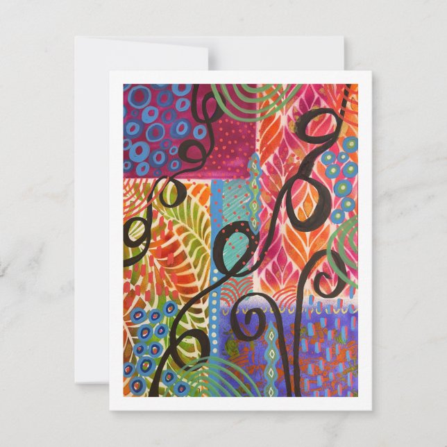 February Abstract with Stencil Flat Note Card (Front)