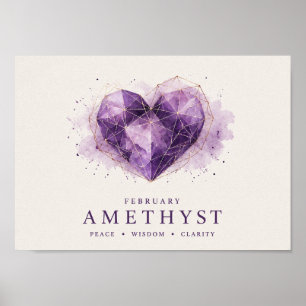February Amethyst Heart Birthstone Beautiful Birth Poster