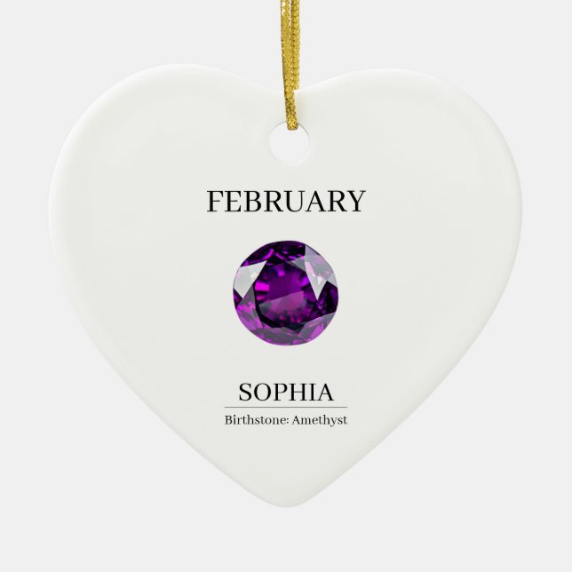 February Amethyst Personalized Birthday Ceramic Ornament (Front)