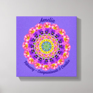 February Birth Flower Personalized Mandala Zen 10" Canvas Print