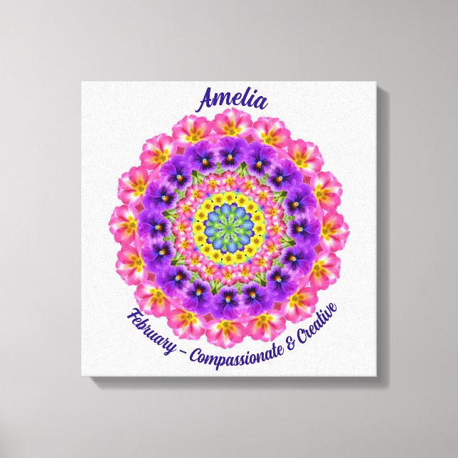 February Birth Flower Personalized Mandala Zen Art Canvas Print (Front)