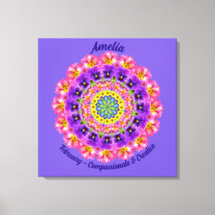 February Birth Flower Personalized Mandala Zen Art Canvas Print