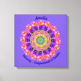 February Birth Flower Personalized Mandala Zen Art Canvas Print