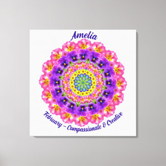 February Birth Flower Personalized Mandala Zen Art Canvas Print