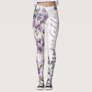 February Birth Flower Personalized Violet Floral Leggings